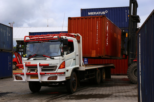 集装箱运输卡车装卸