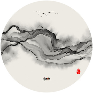 抽象意境水墨画 晕染水墨山水