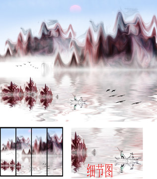 水墨装饰大画 新中式 合层