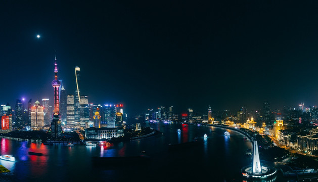 上海陆家嘴外滩夜景全景图