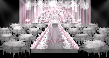 粉色系婚礼仪式舞台手绘效果图