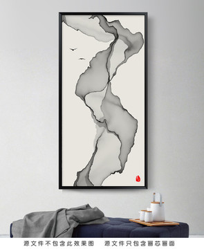 玄关竖版水墨意境装饰画 水墨画