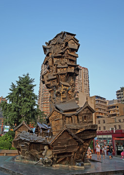 重庆吊脚楼雕塑
