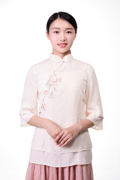中式服装的美女服务员