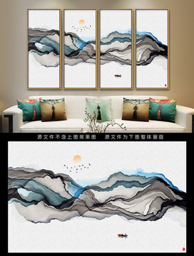 新中式客厅沙发水墨挂画 壁画
