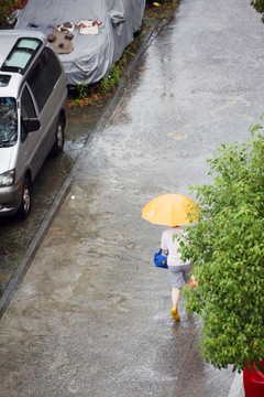 雨中撑伞的人