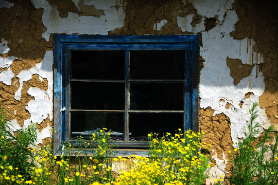 老民居土墙木窗户