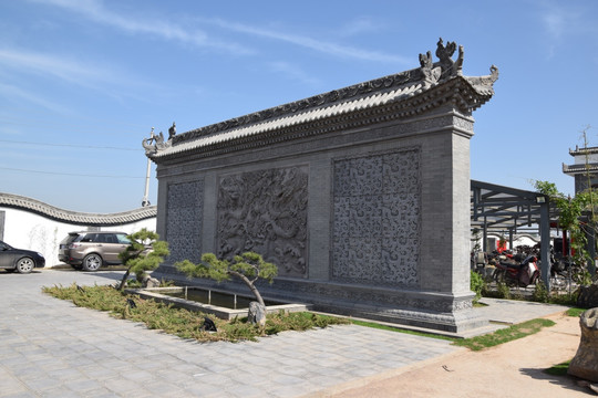 唐语砖雕独立影壁墙