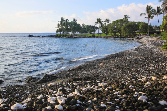 夏威夷的火山岩砾石海滩