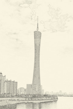 广州城市线描