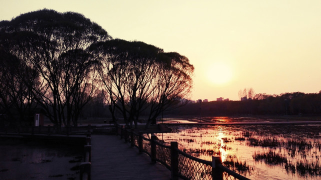 夕阳下的湖泊