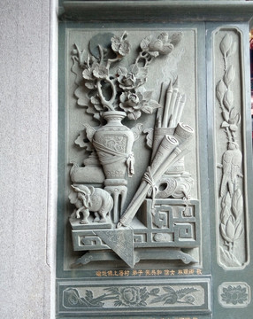 闽南古大厝寺庙石雕壁雕浮雕花瓶