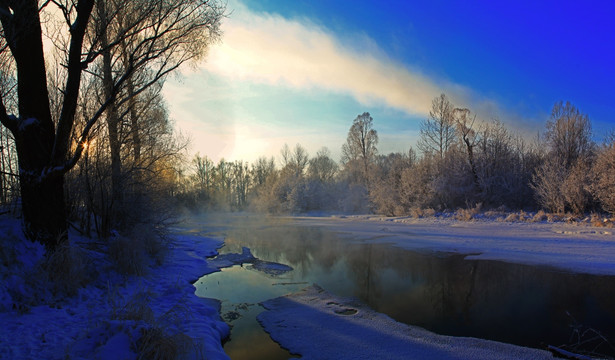 冰雪河流风景 全景高清