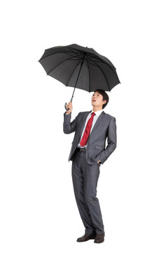 棚拍商务装年轻男人撑雨伞