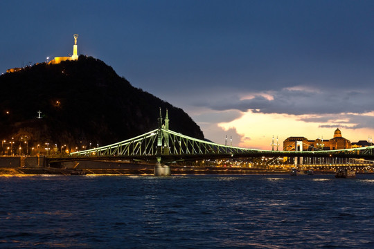 匈牙利首都布达佩斯链子桥夜景