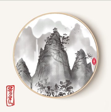 中式水墨山水画