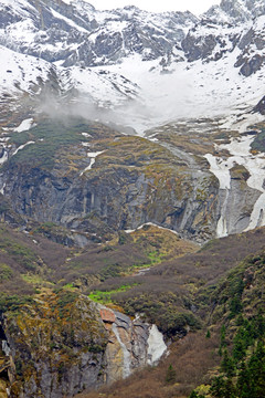 雪山冰川融化 雪山瀑布