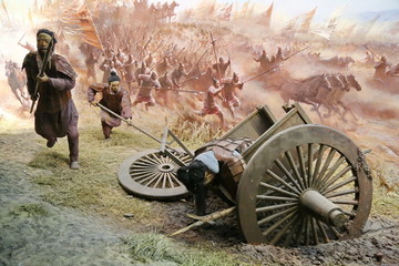 古代战场马车和士兵