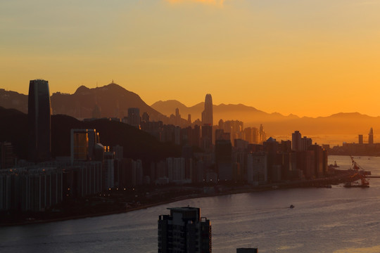 香港维多利亚港城市夕阳风光