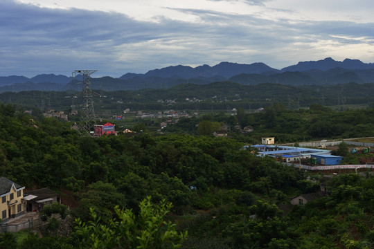 晚霞 风景 电 输电线路 铁塔