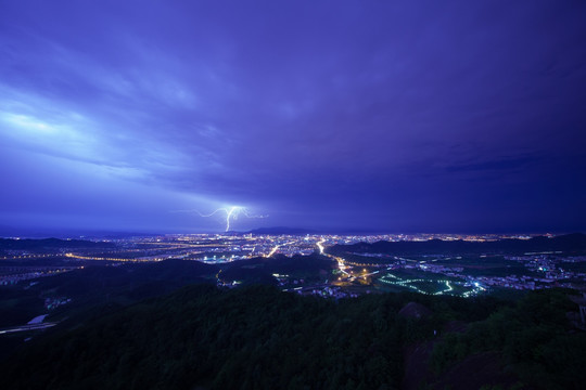 夜景 城市 闪电 俯瞰 义乌