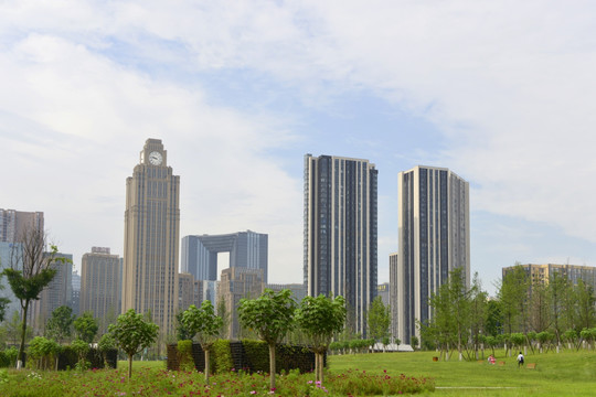 成都世纪城地区 城市绿地和高楼