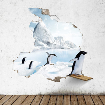 3D立体壁画 冰雪企鹅