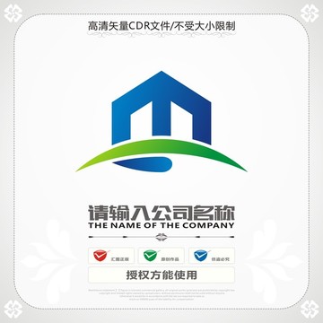 字母M房子建筑logo