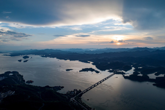 千岛湖 晚霞 大桥 岛屿