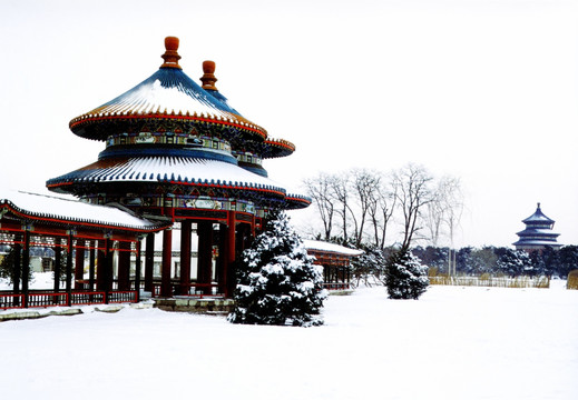 北京天坛 双环亭雪景