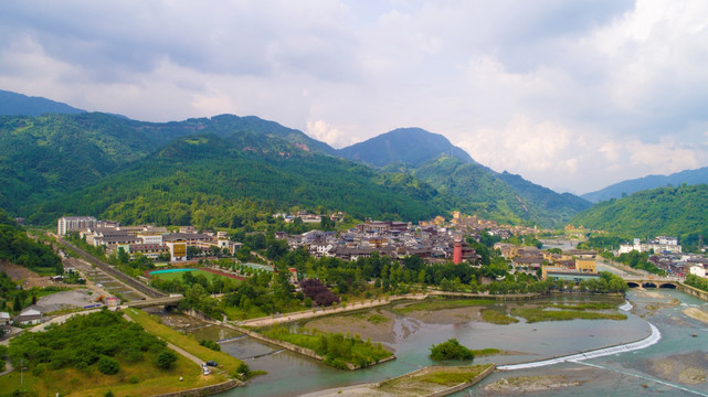 水磨古镇地震灾后重建航拍全景图