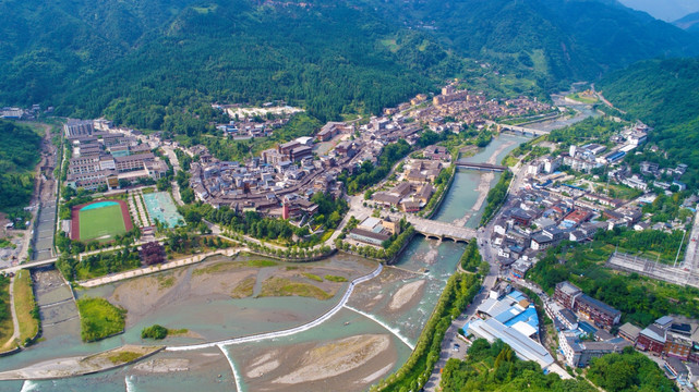 水磨古镇地震灾后重建航拍全景图