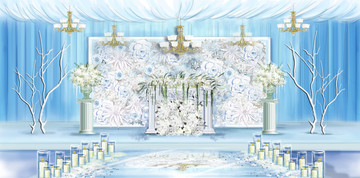 蓝色花墙婚礼主背景