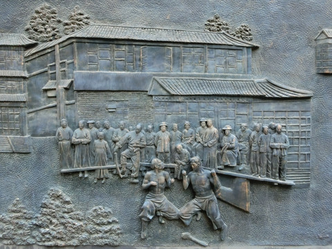 老北京琉璃厂生活场景青铜浮雕
