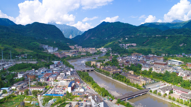 水磨古镇地震灾后重建航拍全景图