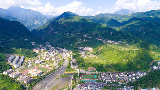 水磨古镇地震灾后重建航拍全景图