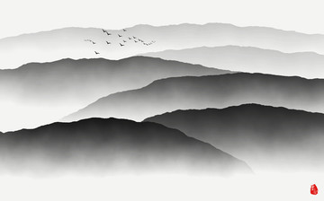 云雾山川水墨装饰画