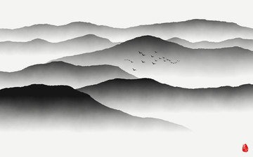 意境水墨画 云雾山川 云海