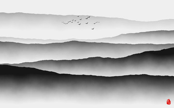 意境水墨画 云雾山川水墨