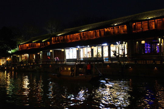 周庄 水乡 江南建筑 夜景 灯