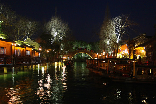 周庄 水乡 江南建筑 夜景 灯