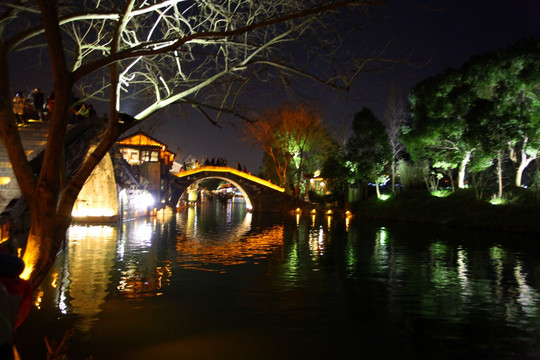 周庄 水乡 江南建筑 夜景 灯