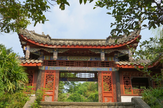 中式园林 中式门廊 中式木门