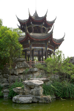中国古典园林建筑 假山 亭子