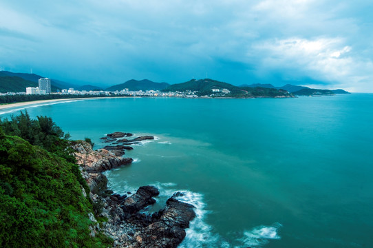 海边 天空朝霞 礁石 海浪 海