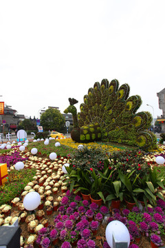 南京 美食街 绿化 植物雕塑
