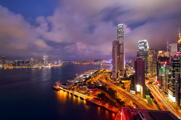 香港维多利亚港城市夜景风光