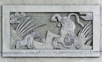 传统石刻 狮虎兽雕塑