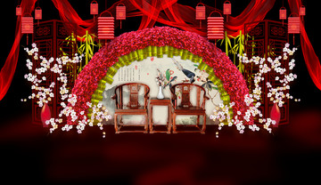 新中式吊顶弧形花艺婚礼效果图
