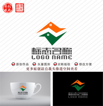 ZN字母NZ标志房子家logo